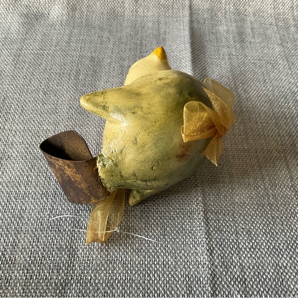 Rustic Yellow Hanging Ceramic Bird Gold Ribbon Ornament Chickadee Figurine Decor - Picture 11 of 15